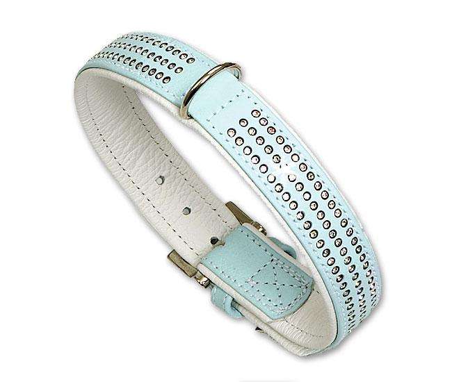 Karlie VINTAGE Strass Halsband 3-reihig - Hellblau - 30 mm, 50 cm