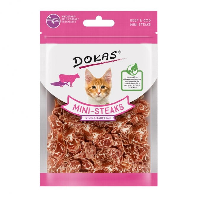 Dokas Cat Snack Ministeak Rind & Kabeljau 25g