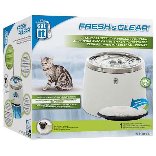 CATIT Fresh+Clear Trinkbrunnen 2L - Edelstahl-Weiß