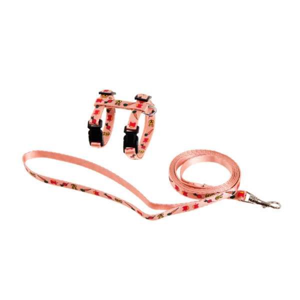 Karlie Kaninchengeschirr mit Leine - Rosa mit Motiv