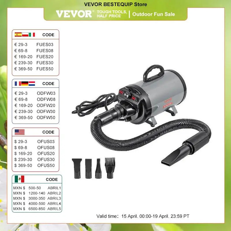 VEVOR 2000W/2.7HP Hunde  trocker  Temperaturregelung mit 4 Düsen und ausziehbarem Schlauch für Haustierhaarpflege