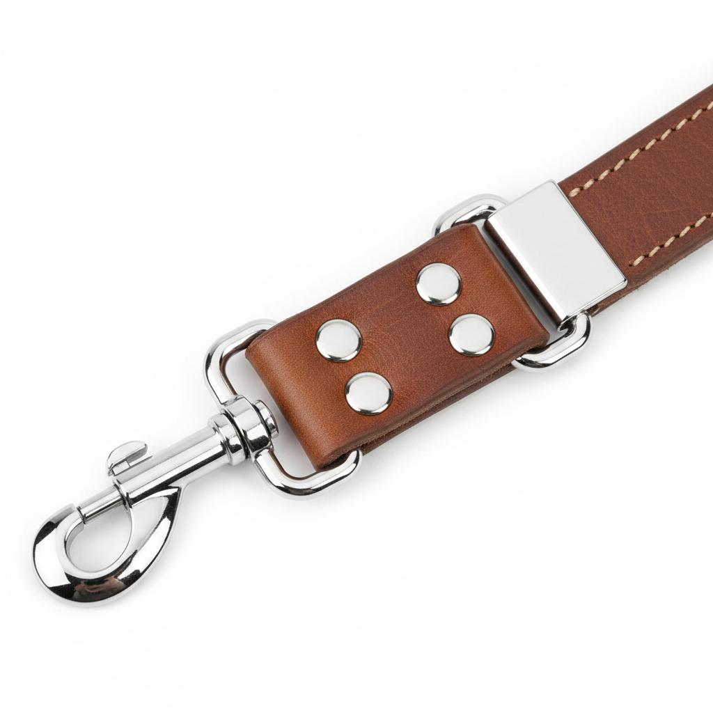 Karlie Rondo Soft Leine 16mm - Detailansicht der verchromten Beschläge und Nietverbindung