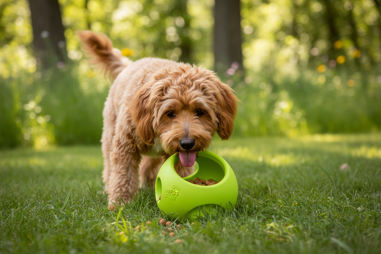 Hund spielt mit West Paw Toppl S
