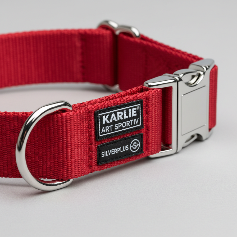 Karlie Art Sportiv Silverplus Halsband Rot 24mm x 45-65cm Detail