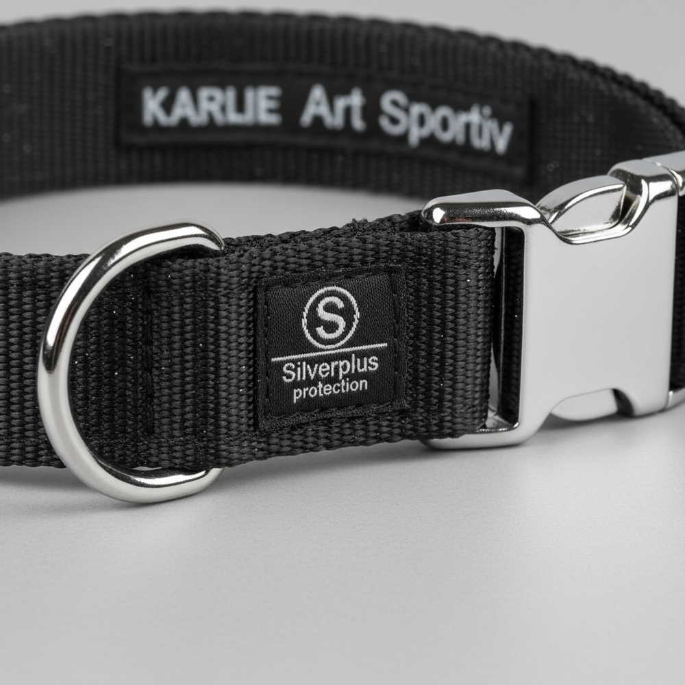 Karlie Art Sportiv Silverplus Halsband Schwarz 10mm x 20-35cm Detail