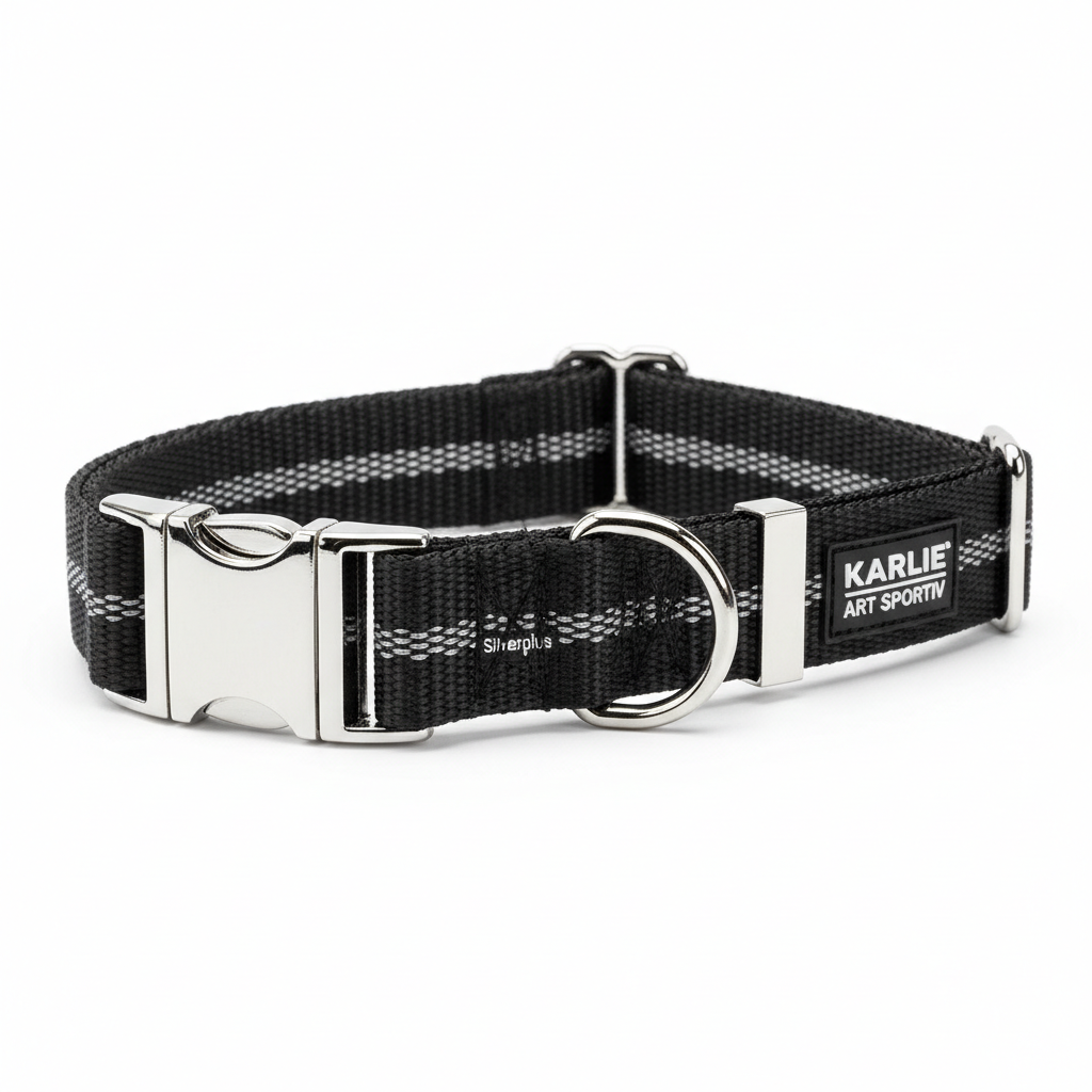 Karlie Art Sportiv Silverplus Halsband Schwarz 20mm x 40-55cm Seitenansicht