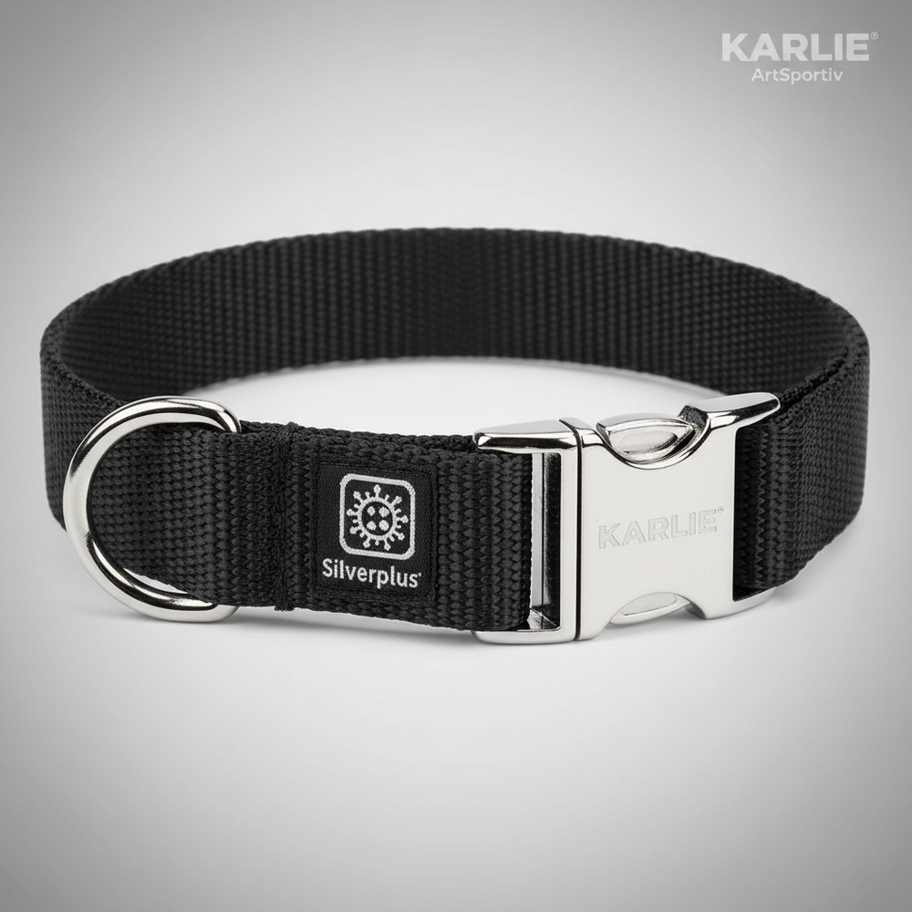 Karlie Art Sportiv Silverplus Halsband Schwarz 24mm x 45-65cm Detail