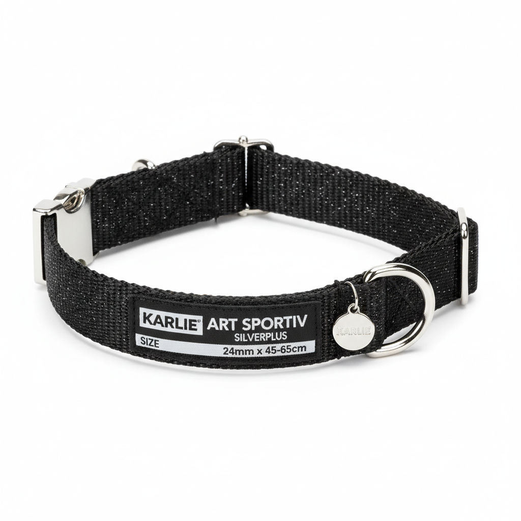 Karlie Art Sportiv Silverplus Halsband Schwarz 24mm x 45-65cm Hauptansicht