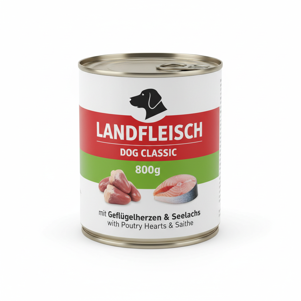 Landfleisch Dog Classic Geflügelherzen & Seelachs 800g Seitenansicht